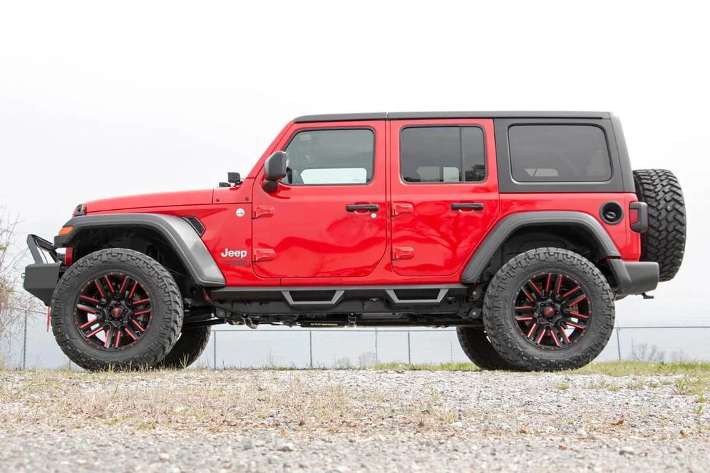 Rough Country Contoured Drop Steps | 4 Door | Jeep Wrangler JL (21-24)/Wrangler Unlimited (18-24) 90769A - Installation View