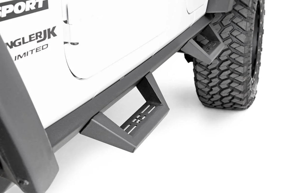 Rough Country Contoured Drop Steps | 4 Door | Jeep Wrangler Unlimited 2WD/4WD (2007-2018) 90765B - Side View