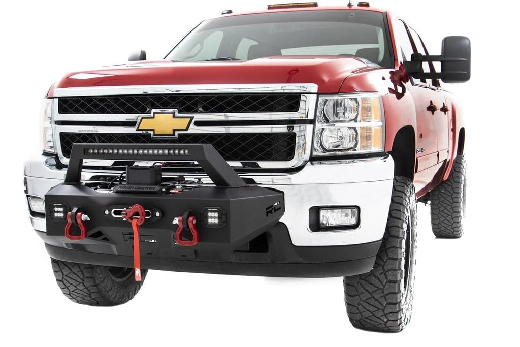 Rough Country EXO Winch Mount Kit | Chevy Silverado 2500 HD/3500 HD 2WD/4WD (2011-2019) 10764 - Installation View