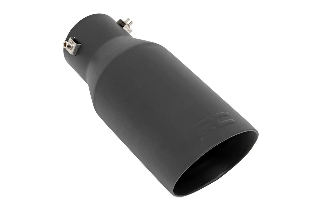 Rough Country Exhaust Tip | Black | RC Logo | 2.5-3.125 Inch Pipe 96004A - Side View