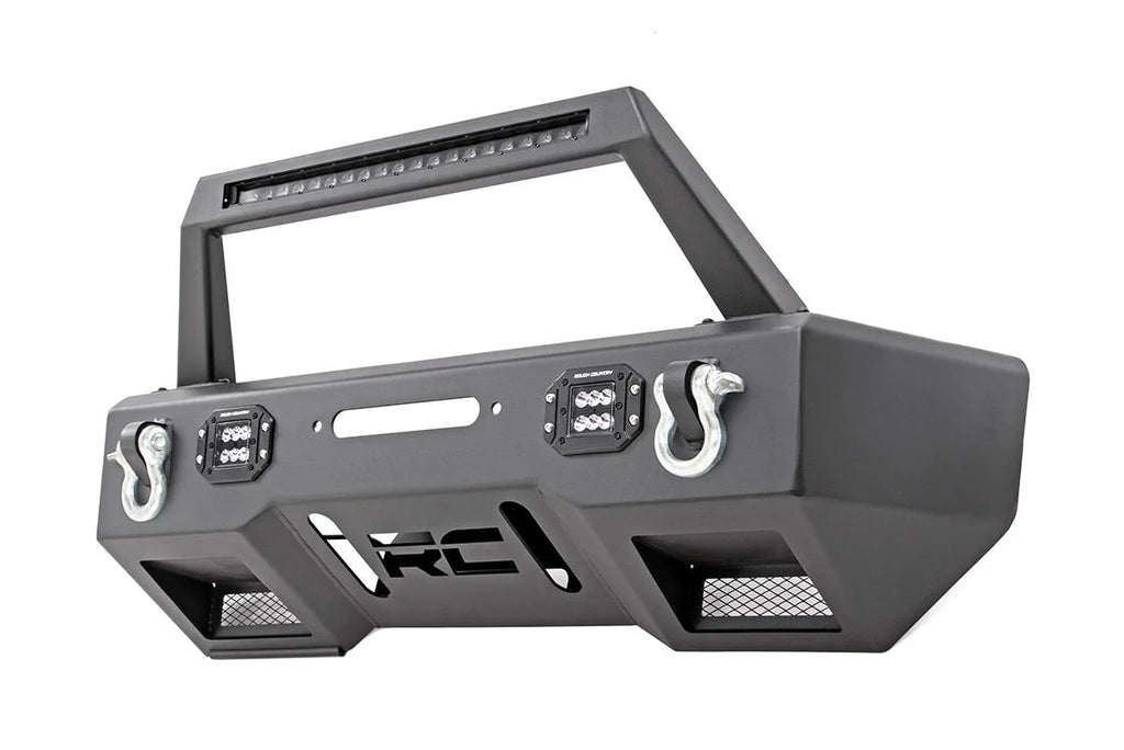 Rough Country FR Bumper | Stubby | Hoop | BLK LED | Jeep Gladiator JT/Wrangler JK & JL/Wrangler Unlimited 11826 - Front View