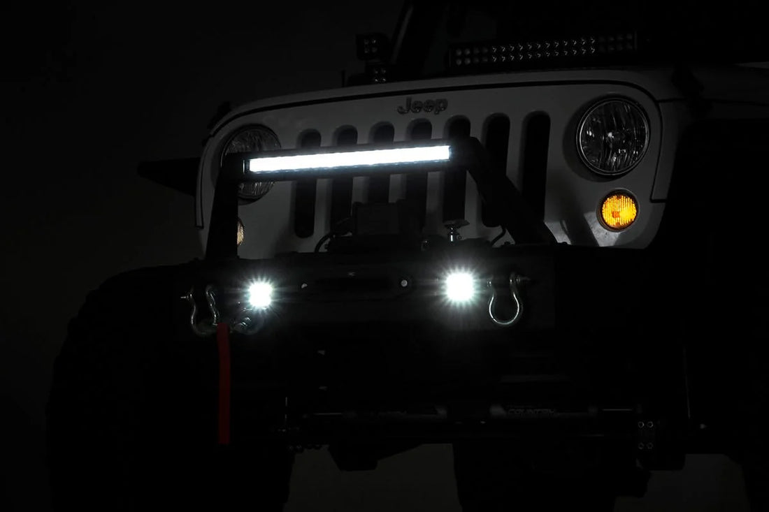 Rough Country FR Bumper | Stubby | Hoop | BLK LED | Jeep Gladiator JT/Wrangler JK & JL/Wrangler Unlimited 11826 - Front View