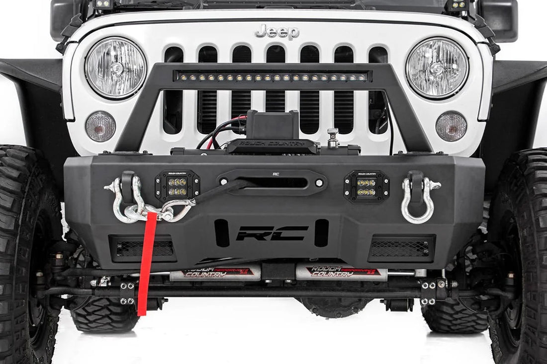 Rough Country FR Bumper | Stubby | Hoop | BLK LED | Jeep Gladiator JT/Wrangler JK & JL/Wrangler Unlimited 11826 - Front View