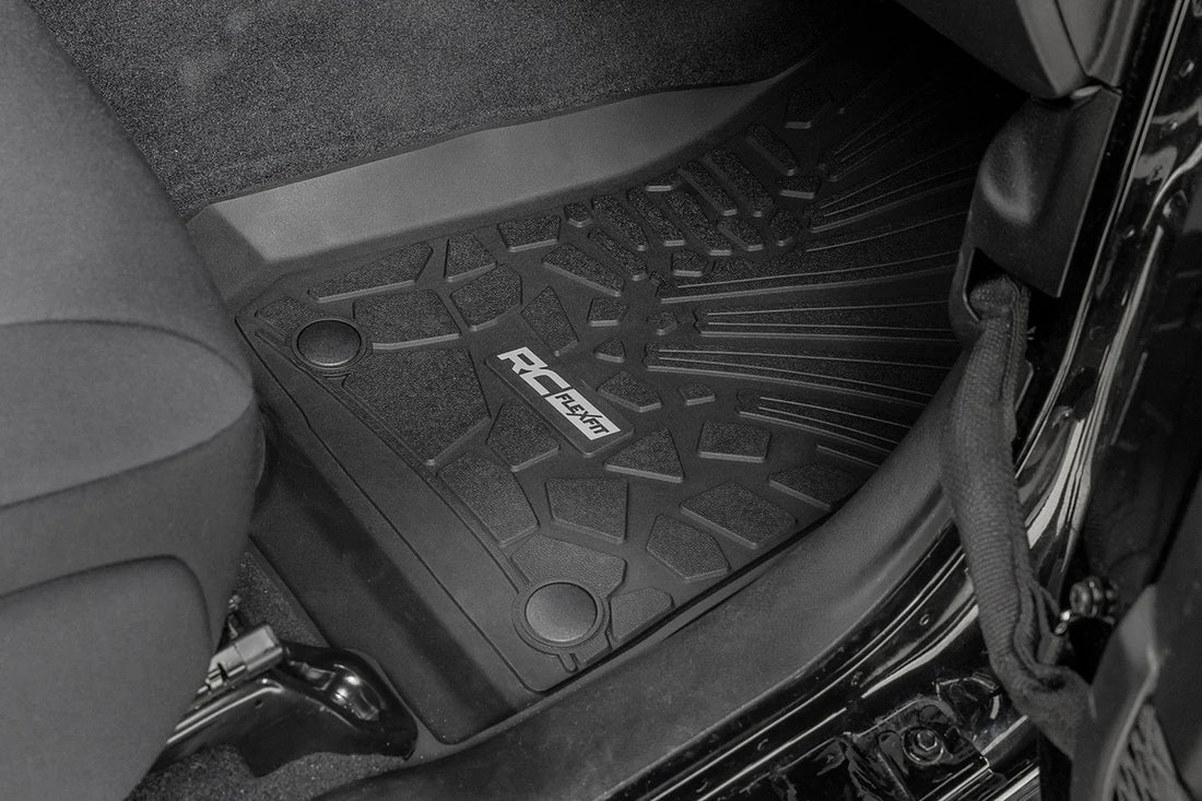 Rough Country Flex Fit Floor Mats | FR & RR | 4 Door | Jeep Wrangler Unlimited 4WD (18-26) - Fitment View