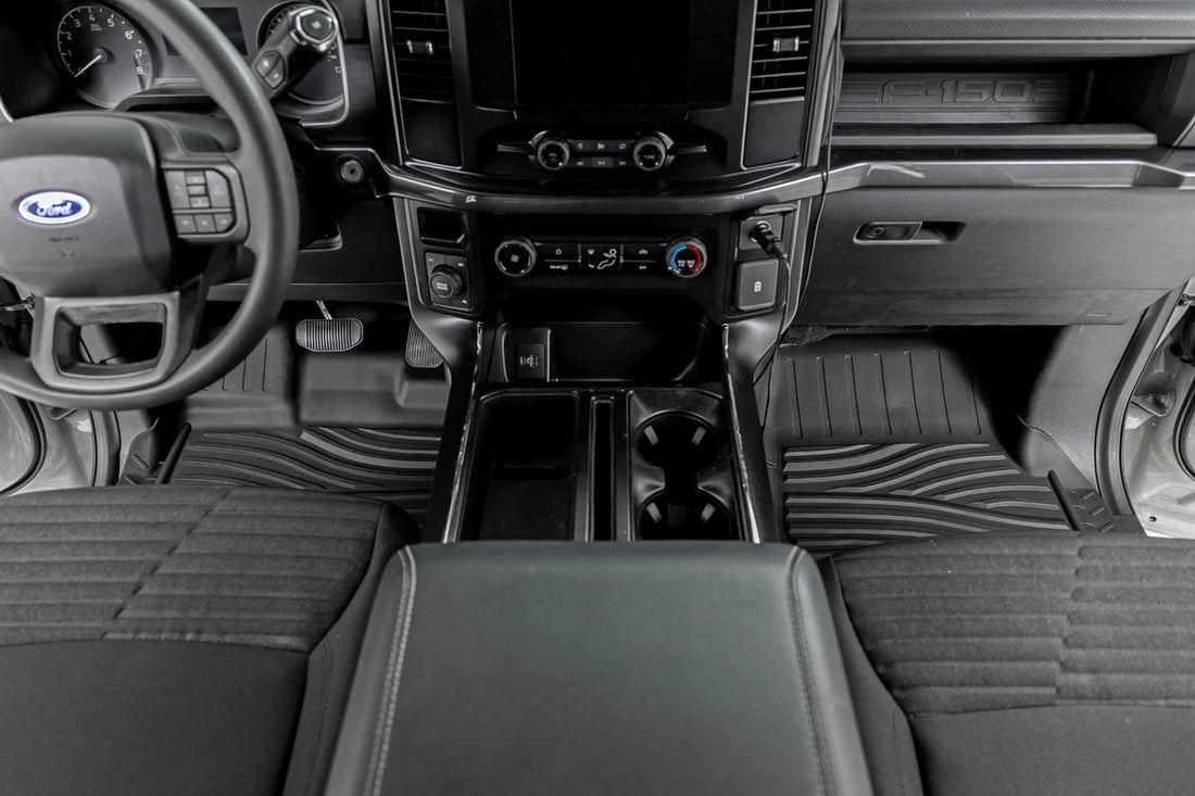 Rough Country Flex-Fit Floor Mats | Front | Ford F-150 (15-25)/F-150 Lightning (22-25)/Raptor (17-25) - Installation View