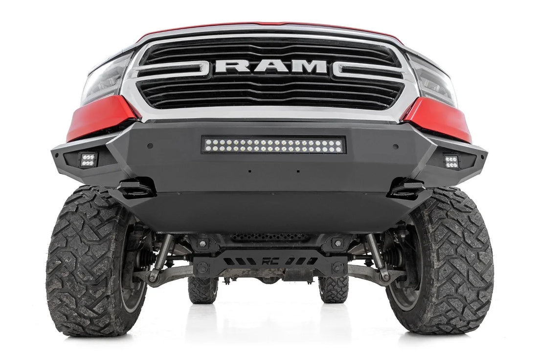 Rough Country Front Bumper w/Skid Plate & Tow Hooks | Ram 1500 2WD/4WD (2019-2024) 10808ATH - Installation View