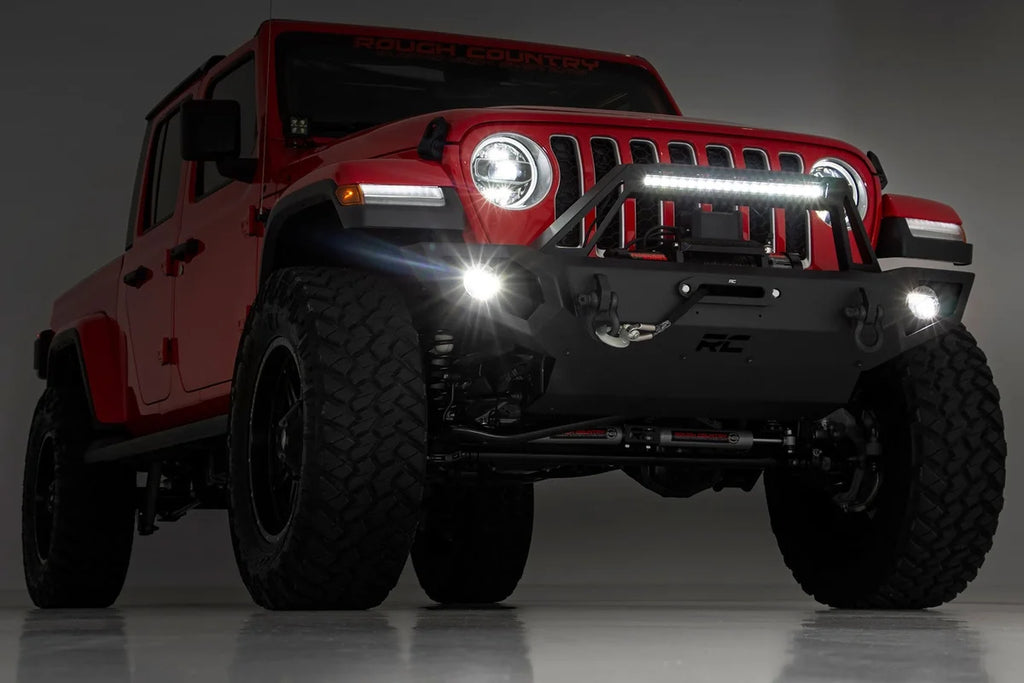 Rough Country Front Winch Bumper | 9500S | Jeep Gladiator JT/Wrangler JK & JL/Wrangler Unlimited 4WD - Installation View