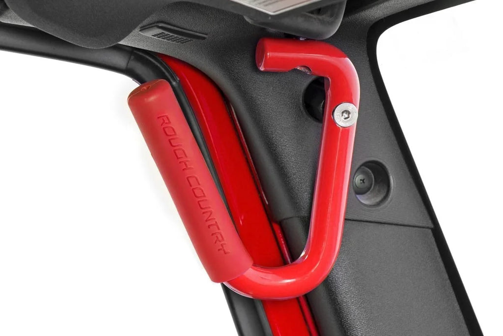 Rough Country Grab Handles | Steel | FR & RR | Red | Jeep Wrangler JK/Wrangler Unlimited (07-18) 6503RED - Side View