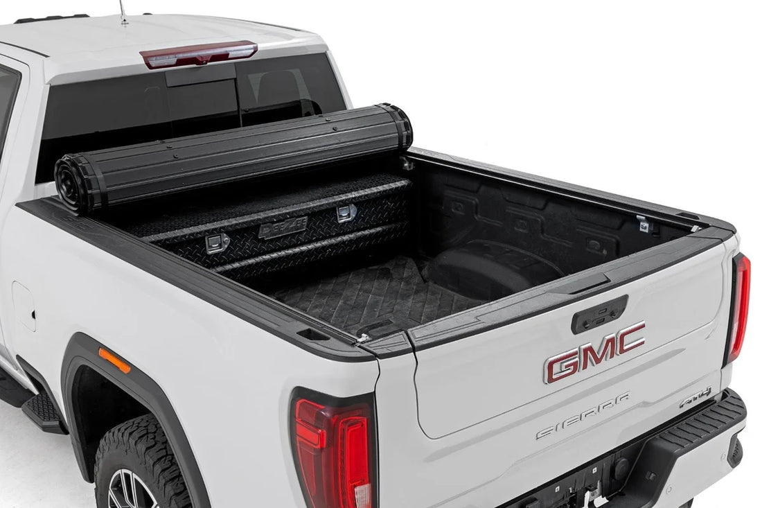 Rough Country Hard Roll Up Bed Cover | 6'9" Bed | Chevy/GMC  Silverado/Sierra 2500HD/3500HD (20-26) - Side View
