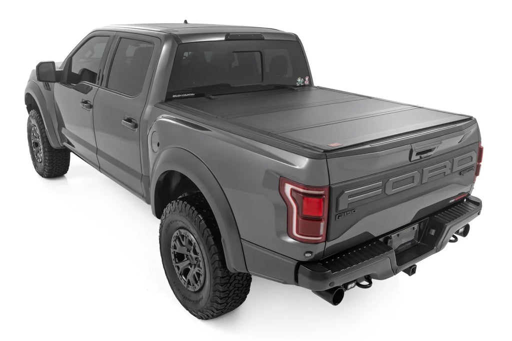 Rough Country Hard Tri-Fold Flip Up Bed Cover | 5'7" Bed | Ford F-150 (21-24)/F-150 Lightning (22-24) 49221550 - Back View