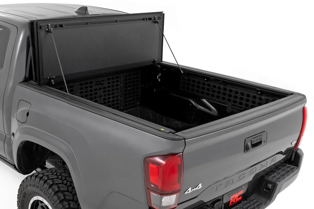 Rough Country Hard Tri-Fold Flip Up Bed Cover | 6' Bed | Toyota Tacoma 2WD/4WD (2005-2015) - Side View