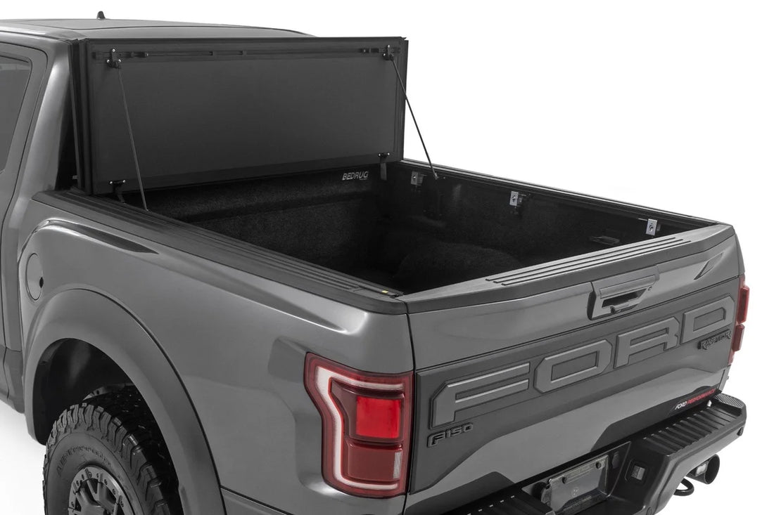 Rough Country Hard Tri-Fold Flip Up Bed Cover | 6'7" Bed | Ford F-150 2WD/4WD (2015-2025) - Side View