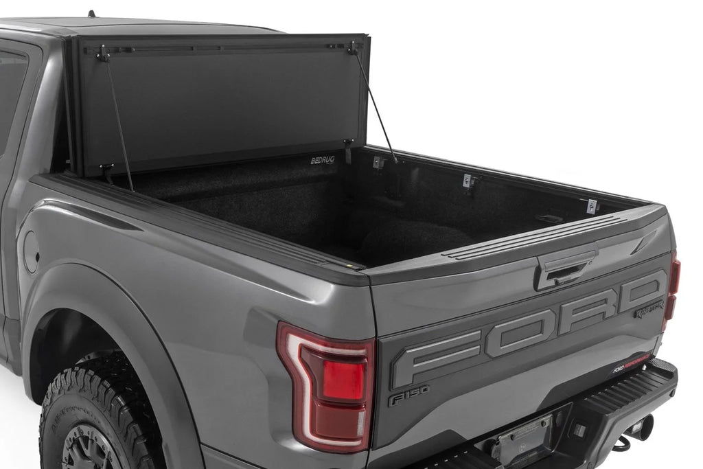 Rough Country Hard Tri-Fold Flip Up Bed Cover | 6'7" Bed | Ford F-150 2WD/4WD (2015-2025) - Side View