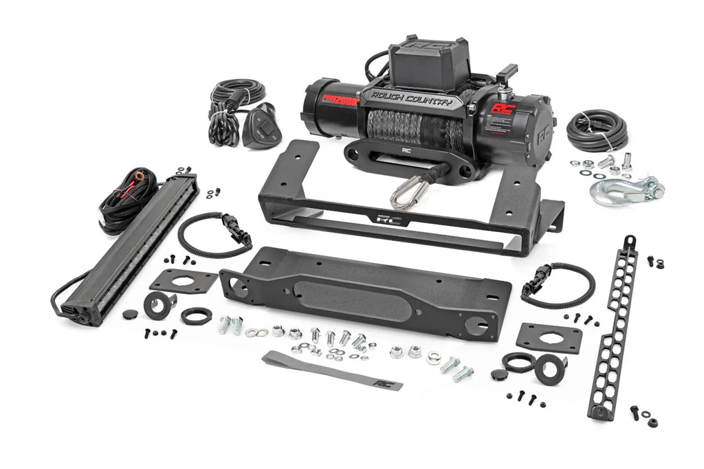 Rough Country High Winch Mount | All Models | 12000S | 20 Inch Black Single Row LED | Ford Bronco (21-24) 51098 - Mounting...