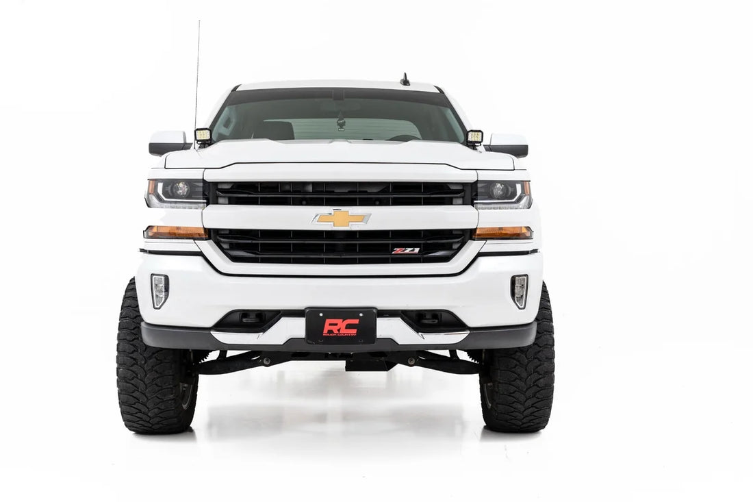 Rough Country LED Ditch Light Kit | 2in Black Pair | White DRL | Chevy/GMC 1500 (14-18 & Classic) 71054 - Back View
