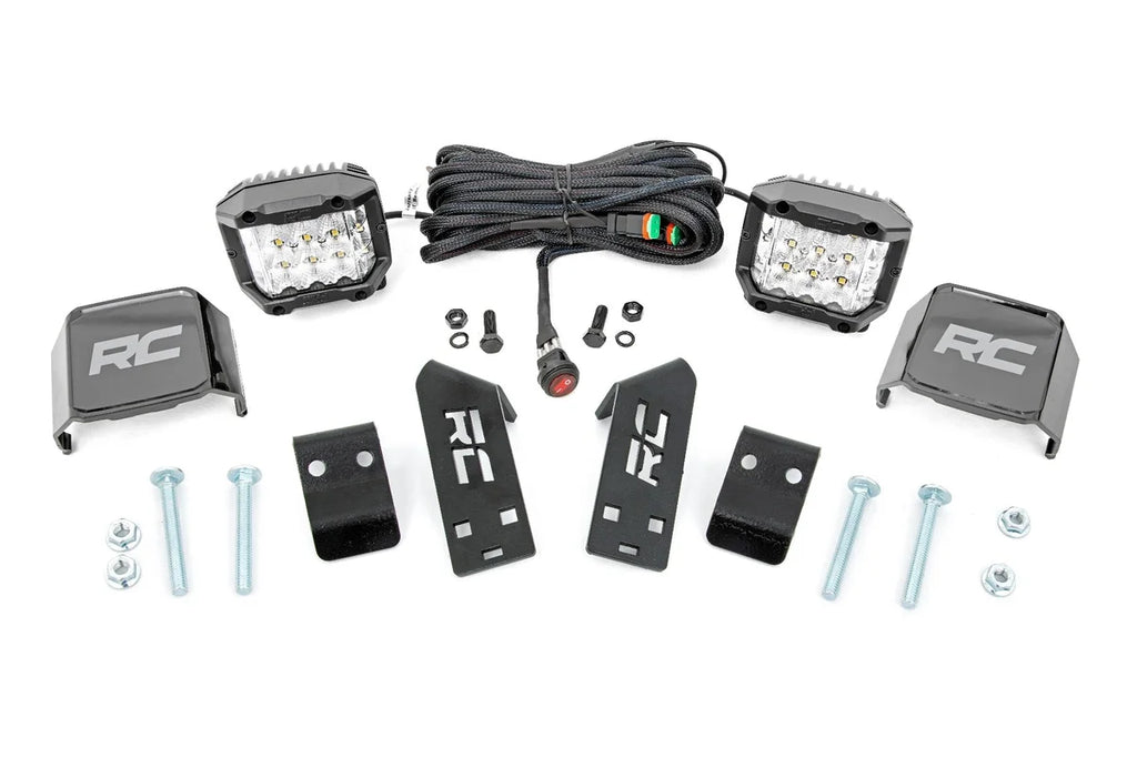 Rough Country LED Light | A Pillar Mount | 2" Chrome Pair | Wide Angle | Polaris RZR PRO XP 93078 - Front View