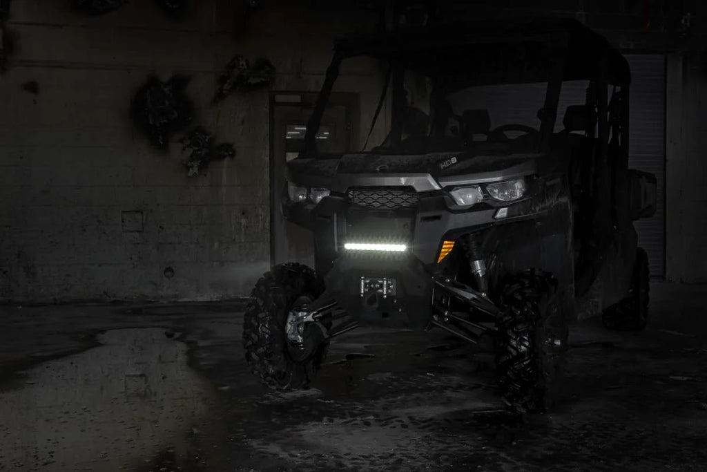 Rough Country LED Light | Bumper Mount | 12" Black Single Row | White DRL | Can-Am Defender HD 8/HD 9/HD 10 97004 - Additi...