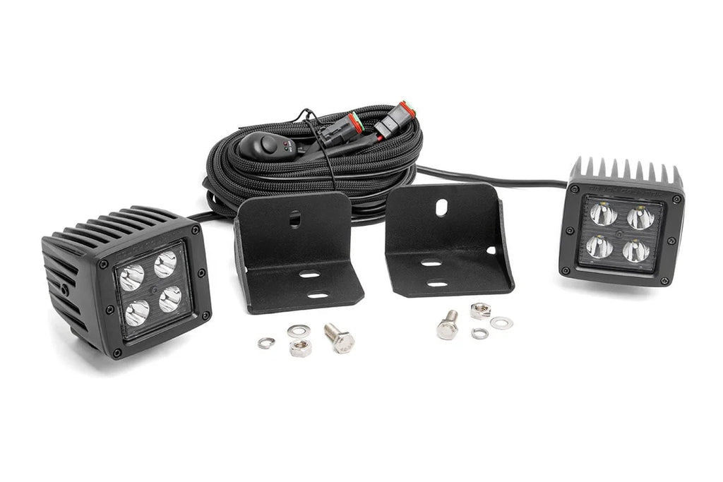 Rough Country LED Light | Cab Mount | 2" Black Pair | Flood | Can-Am Defender HD 5/HD 8/HD 9/HD 10 71011 - Mounting View
