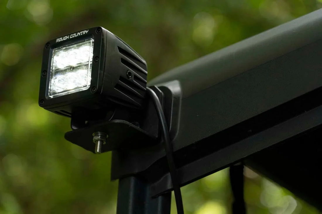 Rough Country LED Light | Cab Mount | 2" Black Pair | Flood | Can-Am Defender HD 5/HD 8/HD 9/HD 10 71011 - Side View