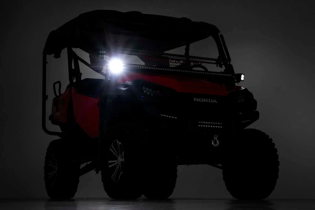 Rough Country LED Light | Cage Mount | 2" Black Pair | White DRL | Honda Pioneer 1000/1000-5 92011 - Side View