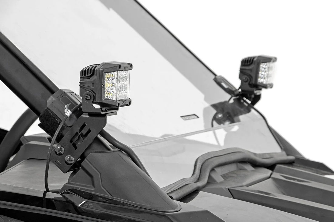 Rough Country LED Light Kit | "A" Pillar Mount | 2" Black Pair | Amber DRL | Polaris RZR PRO XP 93079 - Side View