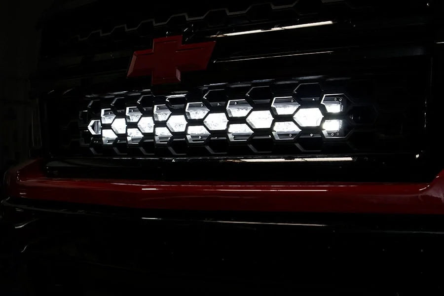 Rough Country LED Light Kit | Behind Grille Mount | 30" Black Dual Row | White DRL | Chevy Silverado 1500 (14-15) 70624 - ...