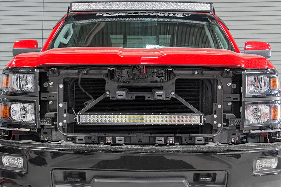 Rough Country LED Light Kit | Behind Grille Mount | 30" Black Dual Row | White DRL | Chevy Silverado 1500 (14-15) 70624 - ...