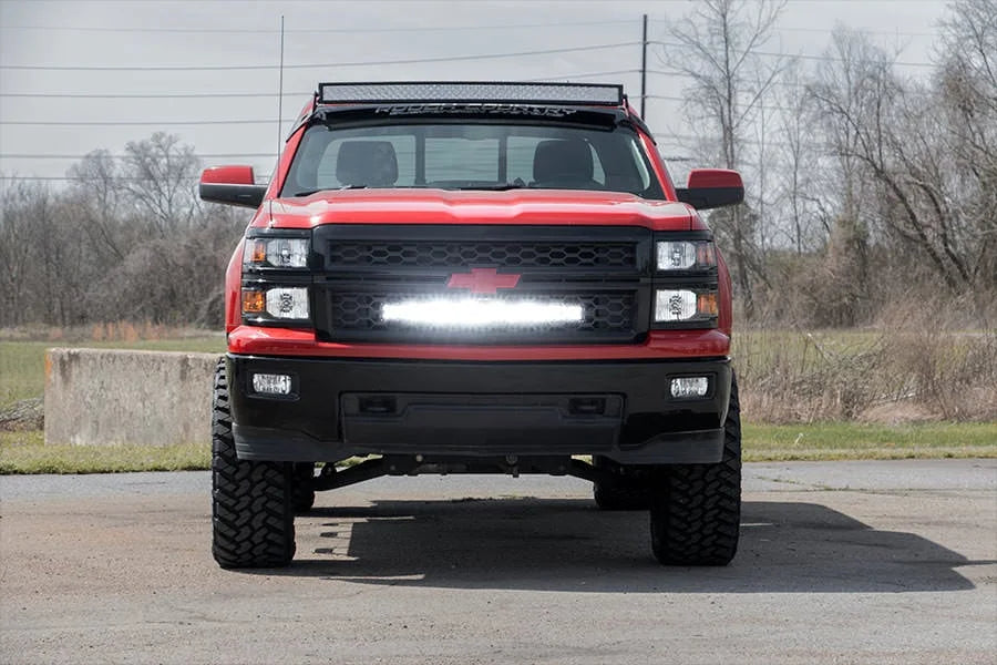 Rough Country LED Light Kit | Behind Grille Mount | 30" Black Dual Row | White DRL | Chevy Silverado 1500 (14-15) 70624 - ...