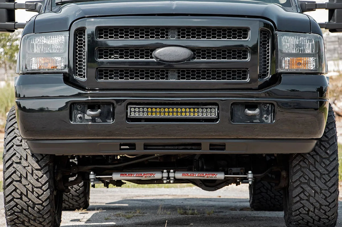 Rough Country LED Light Kit | Bumper Mount | 2" Black Dual Row | Amber DRL | Ford F-250/F-350 Super Duty (05-07) 70665DRLA