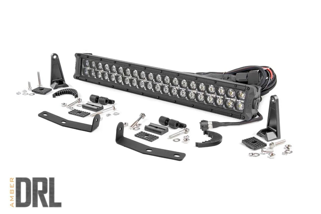 Rough Country LED Light Kit | Bumper Mount | 20" Black Dual Row | Amber DRL | Nissan Titan XD (16-24) 70645DRLA