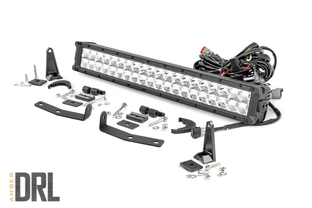 Rough Country LED Light Kit | Bumper Mount | 20" Chrome Dual Row | Amber DRL | Nissan Titan XD (16-24) 70646DRLA