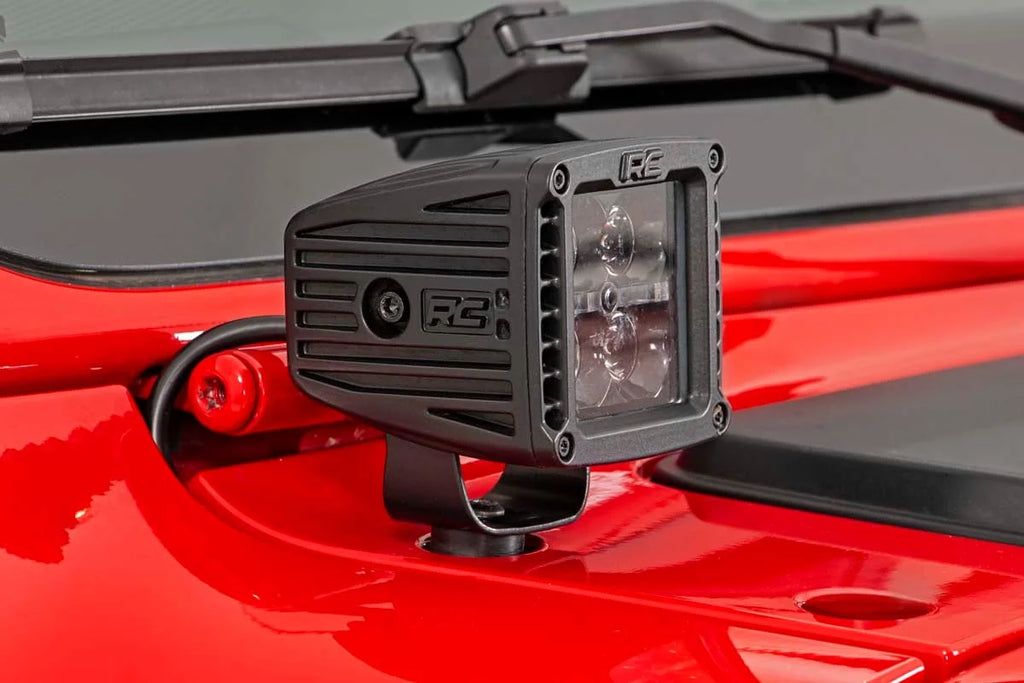 Rough Country LED Light Kit | Cowl Mount | 2" Black Pair | Amber DRL | Jeep Gladiator JT/Wrangler JL (18-24) 70060 - Back ...