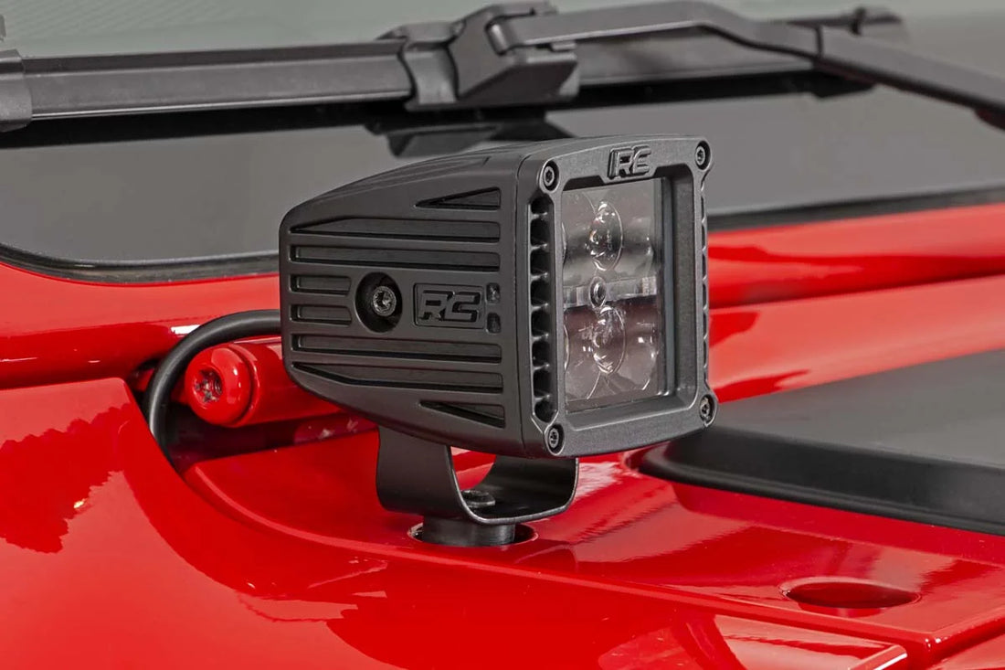 Rough Country LED Light Kit | Cowl Mount | 2" Black Pair | Jeep Gladiator JT/Wrangler JL (18-24) 70062 - Back View