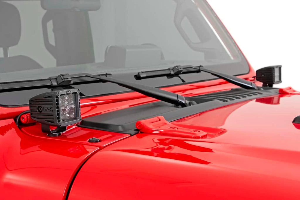 Rough Country LED Light Kit | Cowl Mount | 2" Black Pair | White DRL | Jeep Gladiator JT/Wrangler JL (18-24) 70061 - Side ...