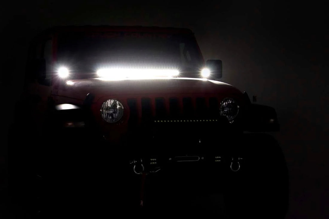 Rough Country LED Light Kit | Cowl Mount | 2" Spectrum Pair | Jeep Gladiator JT/Wrangler JL (18-24) 80062 - Installation View