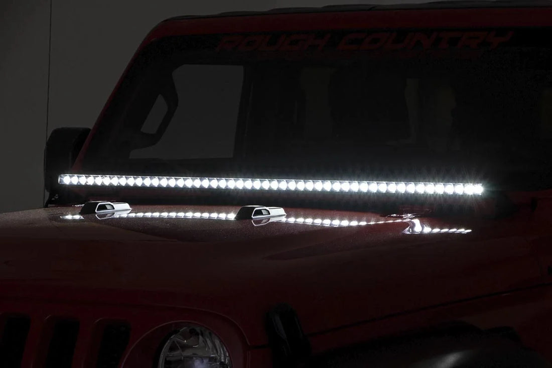 Rough Country LED Light Kit | Cowl Mount | 50" Black Single Row | Jeep Gladiator JT/Wrangler JL (18-24) 70057 - Installati...