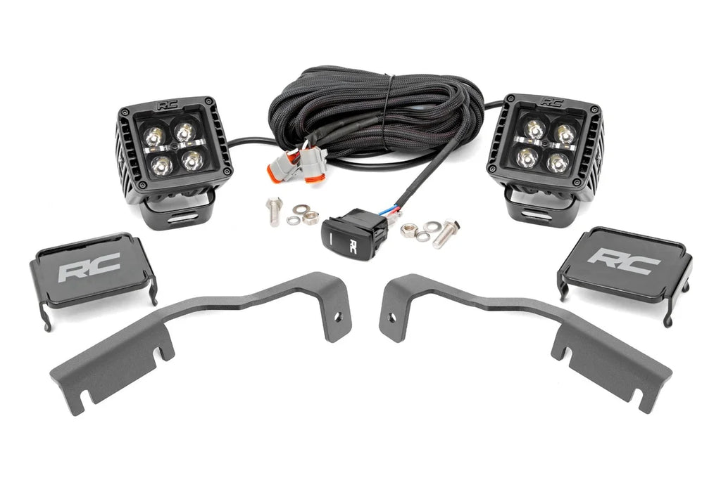 Rough Country LED Light Kit | Ditch Mount | 2" Black Pair | Amber DRL | Nissan Frontier (22-24) 71067 - Front View