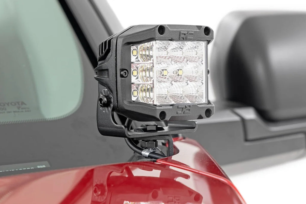 Rough Country LED Light Kit | Ditch Mount | 2" Black Pair | Amber DRL | Toyota Tundra (22-24) 71074 - Side View