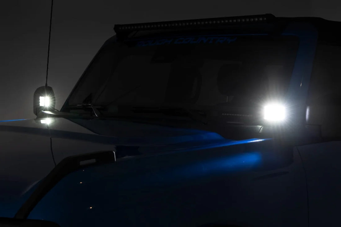 Rough Country LED Light Kit | Ditch Mount | 2" Black Pair | Spot Pattern | Ford Bronco (21-24) 71047 - Installation View