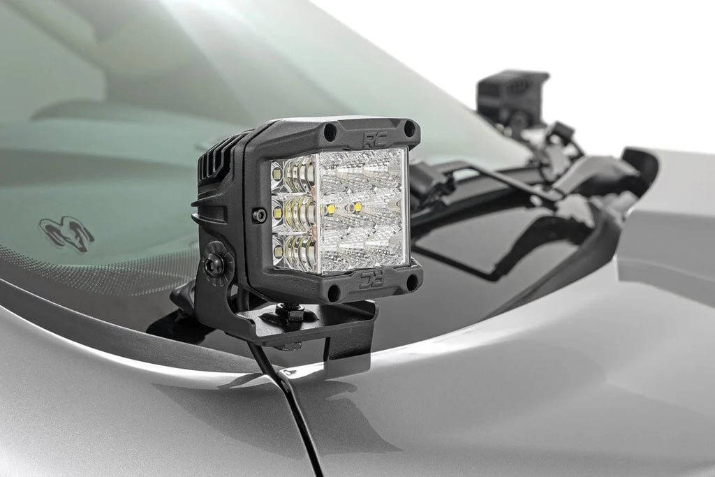 Rough Country LED Light Kit | Ditch Mount | 2" Black Pair | Amber DRL | Ram 1500 (19-26) - Side View