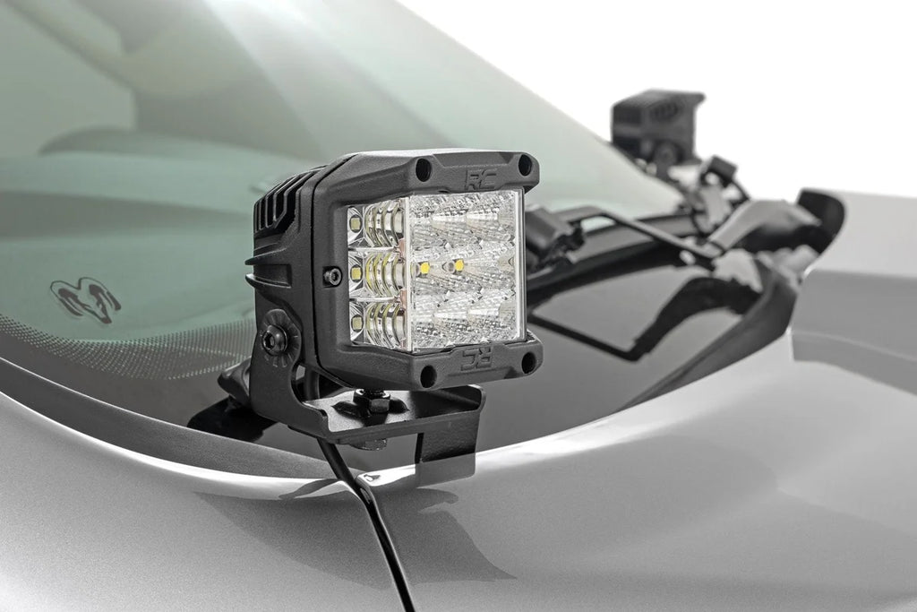 Rough Country LED Light Kit | Ditch Mount | 2" Black Pair | Flood | Ram 1500 2WD/4WD (19-26) - Back View