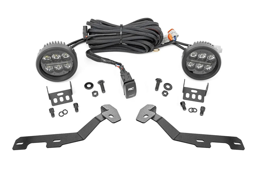 Rough Country LED Light Kit | Ditch Mount | Black Series Round | 3.5 Inch | Amber DRL | Ram 1500 (19-26) - Mounting View