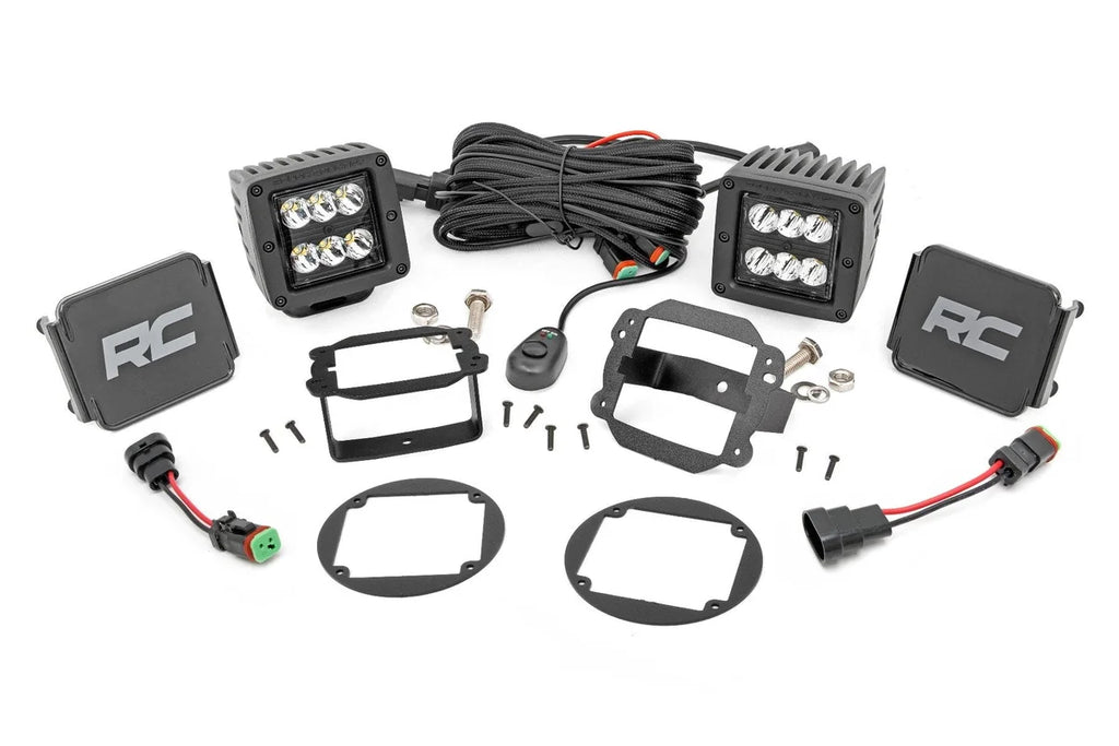 Rough Country LED Light Kit | Fog Mount | 2" Black Pair | Jeep Wrangler JK/Wrangler Unlimited (10-18) 70630 - Main Product...