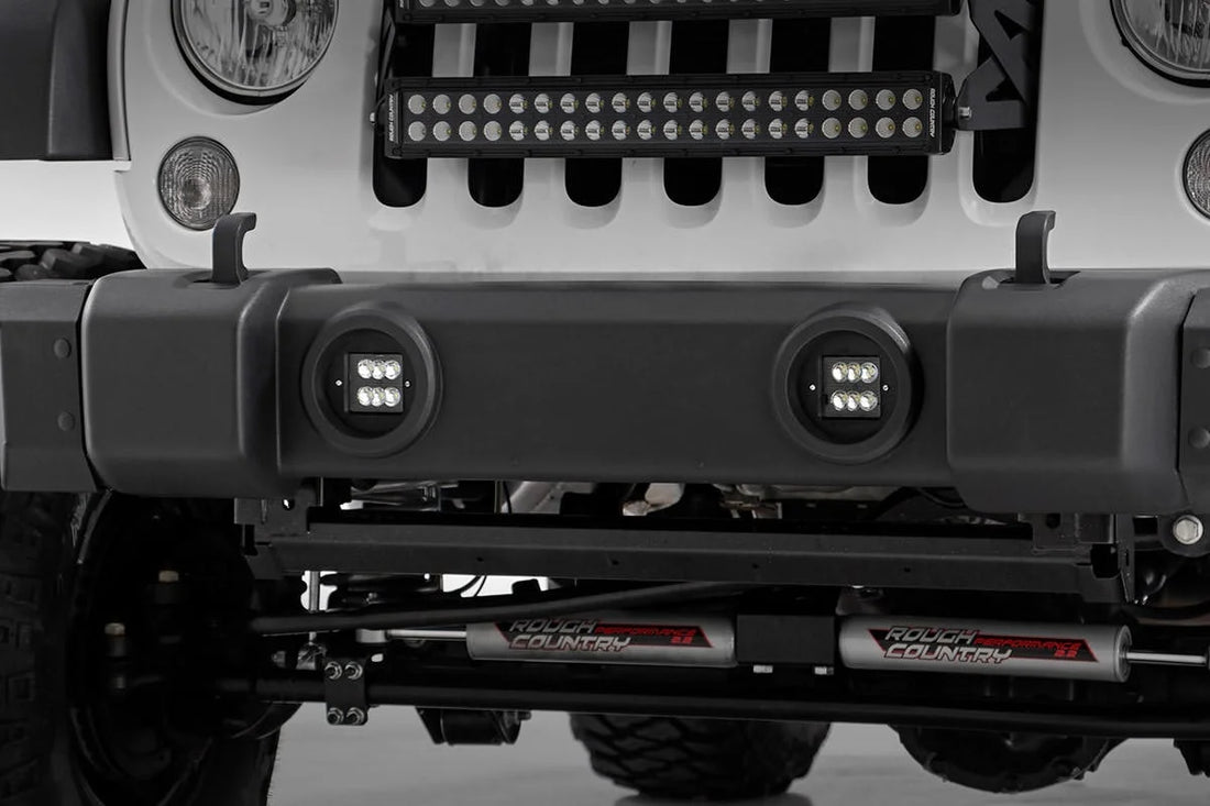 Rough Country LED Light Kit | Fog Mount | 2" Black Pair | Jeep Wrangler JK/Wrangler Unlimited (10-18) 70630 - Side View