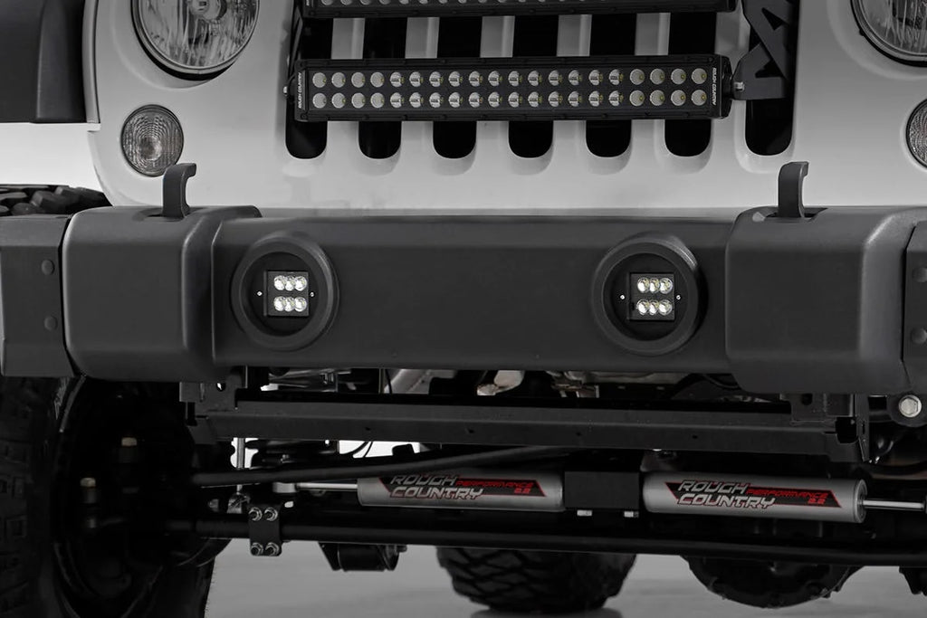 Rough Country LED Light Kit | Fog Mount | 2" Black Pair | Jeep Wrangler JK/Wrangler Unlimited (10-18) 70630 - Side View