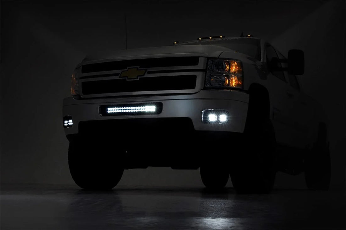 Rough Country LED Light Kit | Fog Mount | Dual 2" Black Pair | Chevy Silverado 2500 HD/3500 HD (11-14) 70628 - Side View