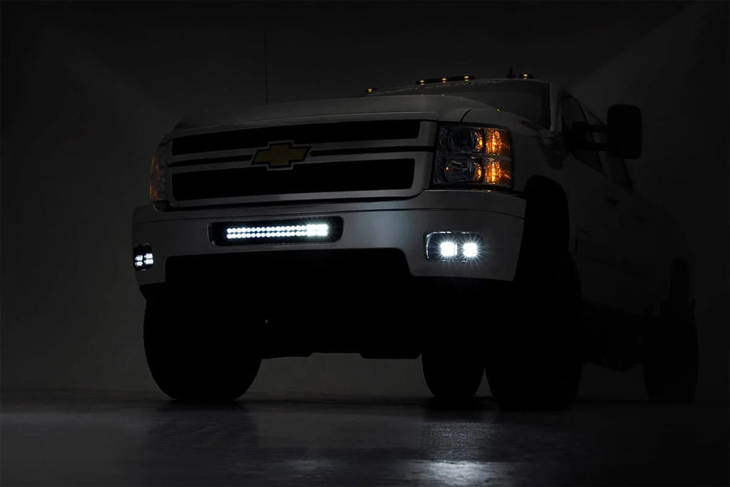 Rough Country LED Light Kit | Fog Mount | Dual 2" Black Pair | Chevy Silverado 2500 HD/3500 HD (11-14) 70628 - Side View