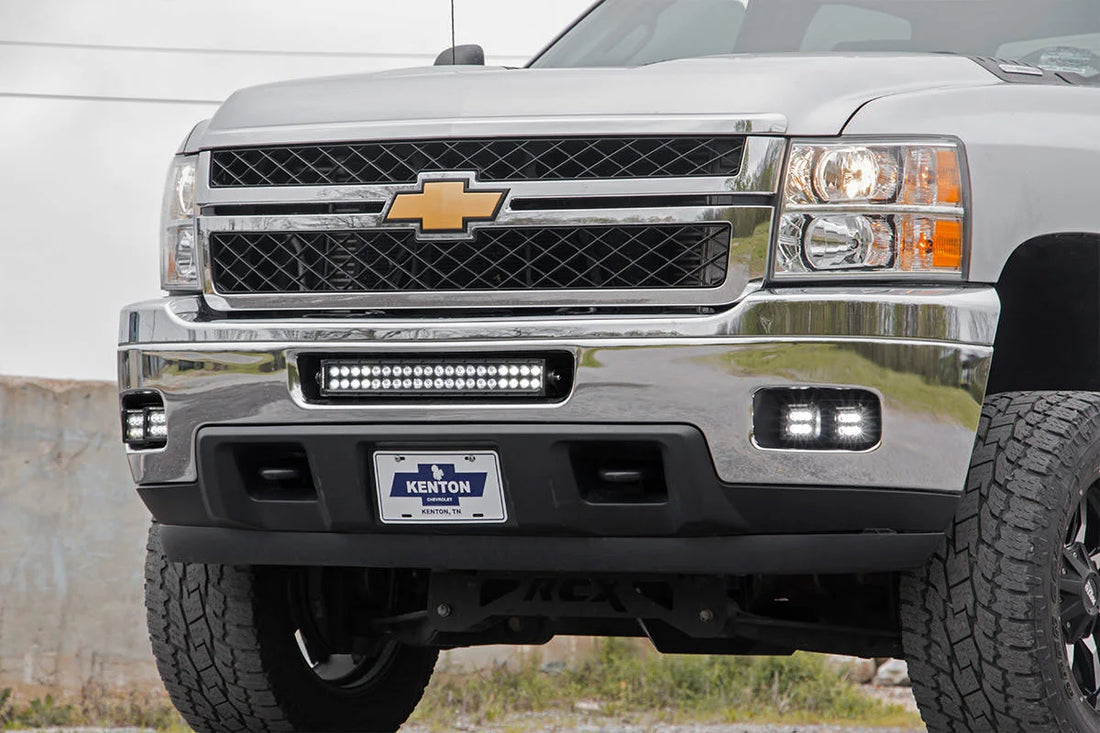 Rough Country LED Light Kit | Fog Mount | Dual 2" Black Pair | Chevy Silverado 2500 HD/3500 HD (11-14) 70628 - Back View