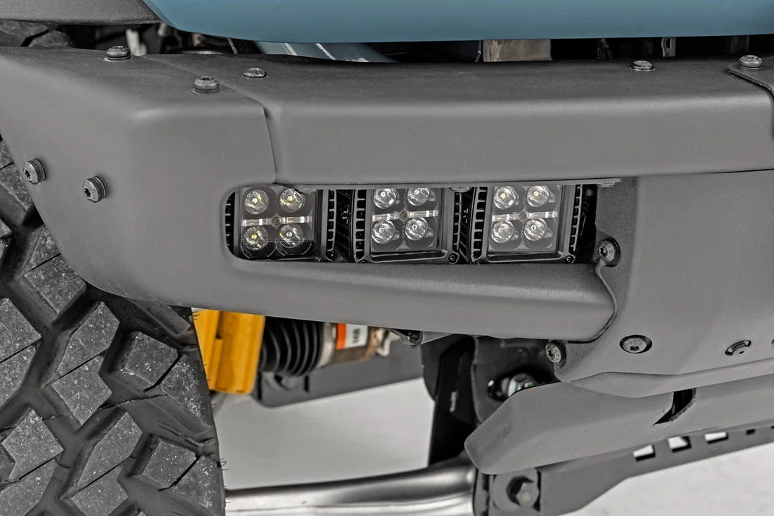 Rough Country LED Light Kit | Fog Mount | Triple 2" Black Pair | Flood | Ford Bronco (21-24) 51086 - Side View