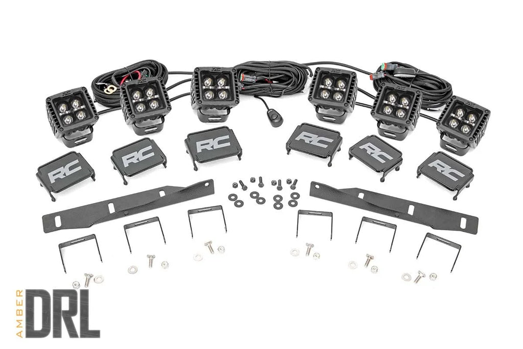 Rough Country LED Light Kit | Fog Mount | Triple 2" Black Pair | Amber DRL | Ford Raptor (17-20) 70700DRLA - Side View